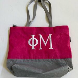 Hayden Reis PHI MU Large Pink and Gray  Sailcloth Tote Bag with zipper